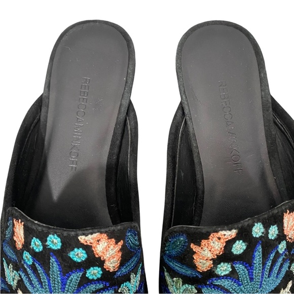 Rebecca Minkoff Raylee Black Embroidered Floral Loafer Flats Mules shoes 7.5 - Picture 3 of 12